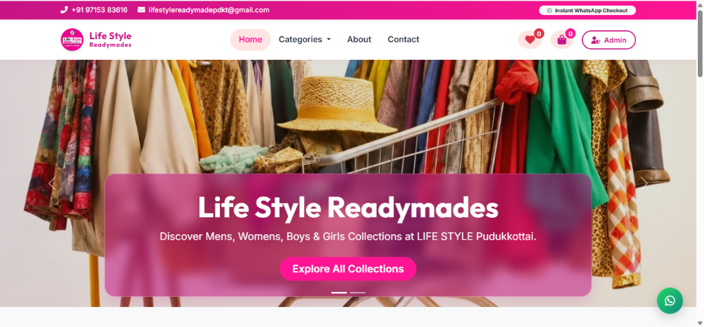 Lifestyle Readymade Menswear e-commerce platform developed in Pudukkottai